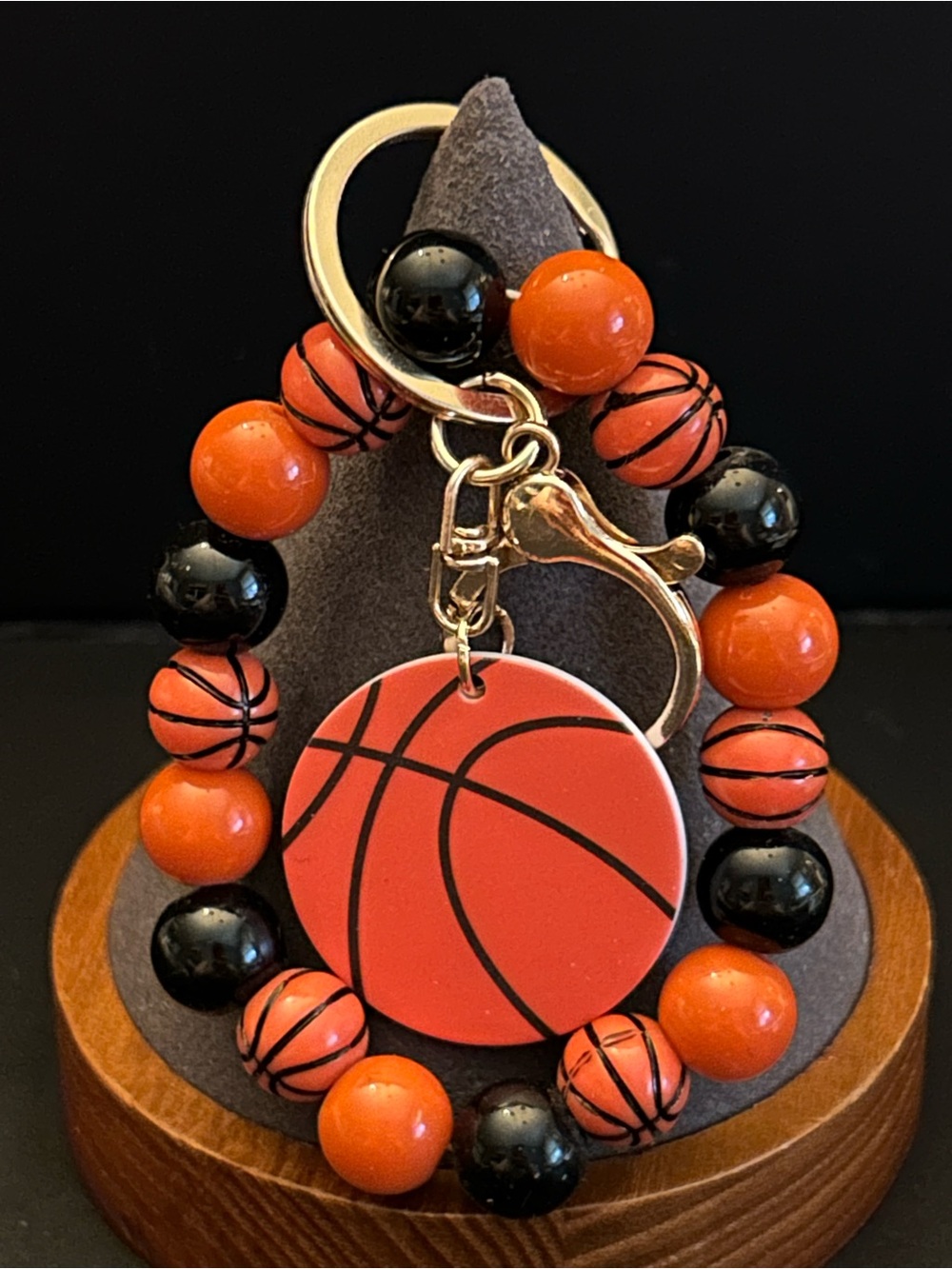 Mint Orange & Black Basketball Beaded Bag Charm Keychain NWT